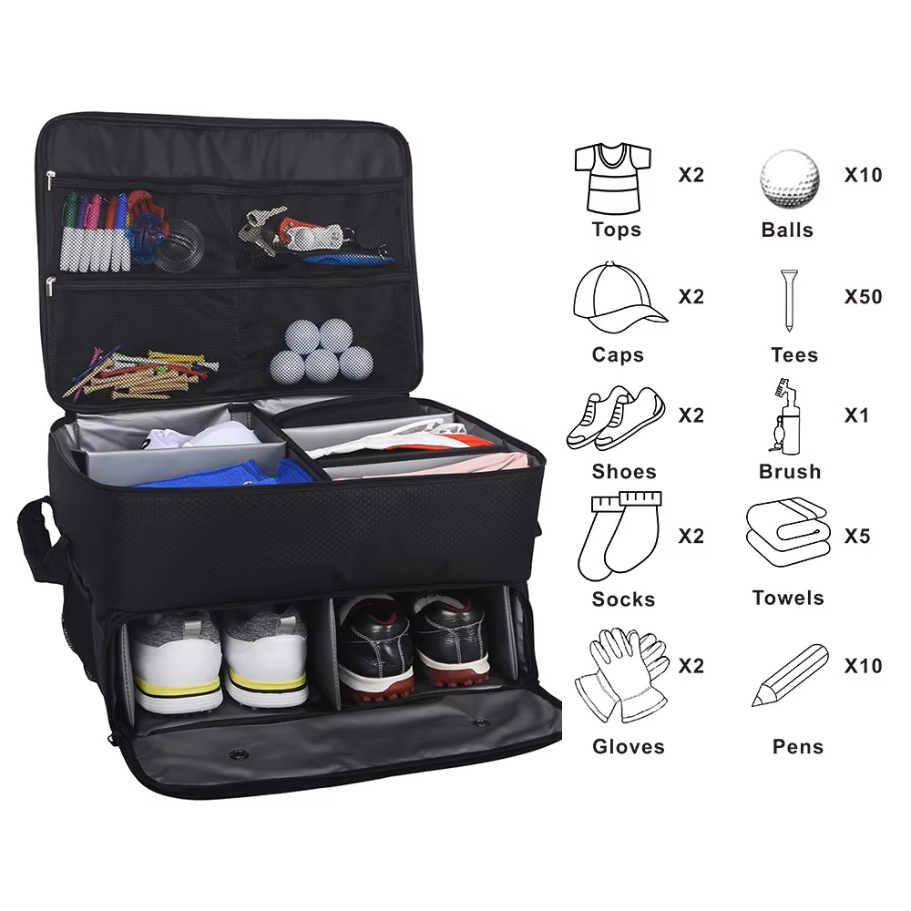 Sports Equipment Box - Golf Trunk Organizer Oxford Shoe Compartment