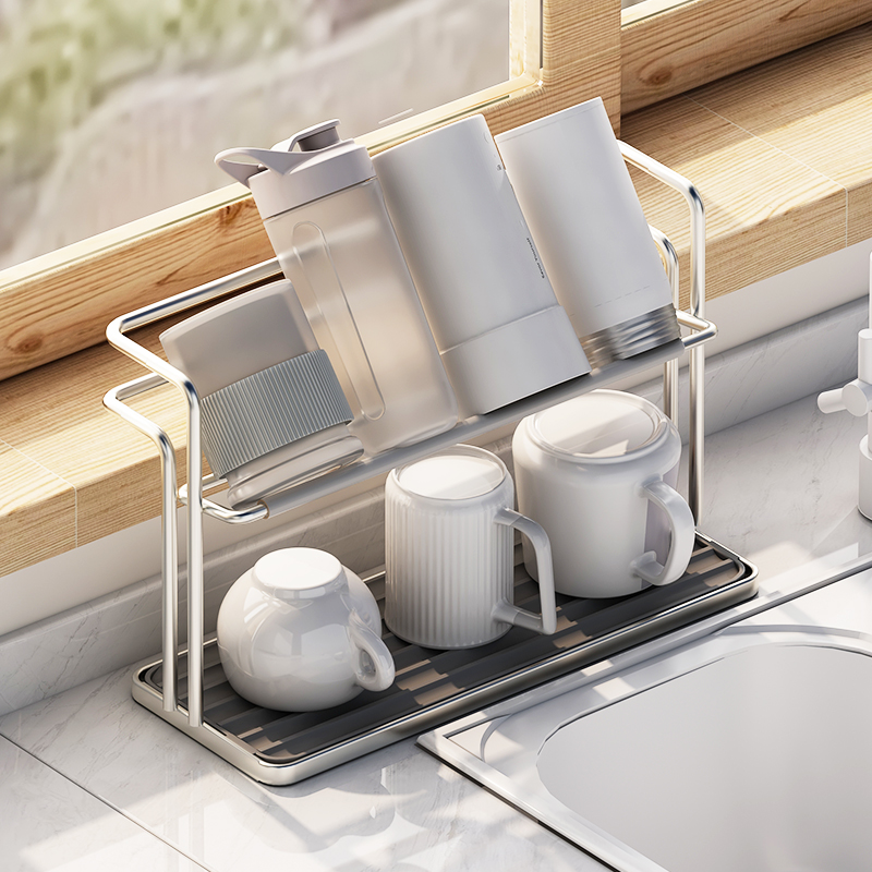 Sports Equipment Storage Rack - Kitchen Stainless Steel Double-layer Water Cup